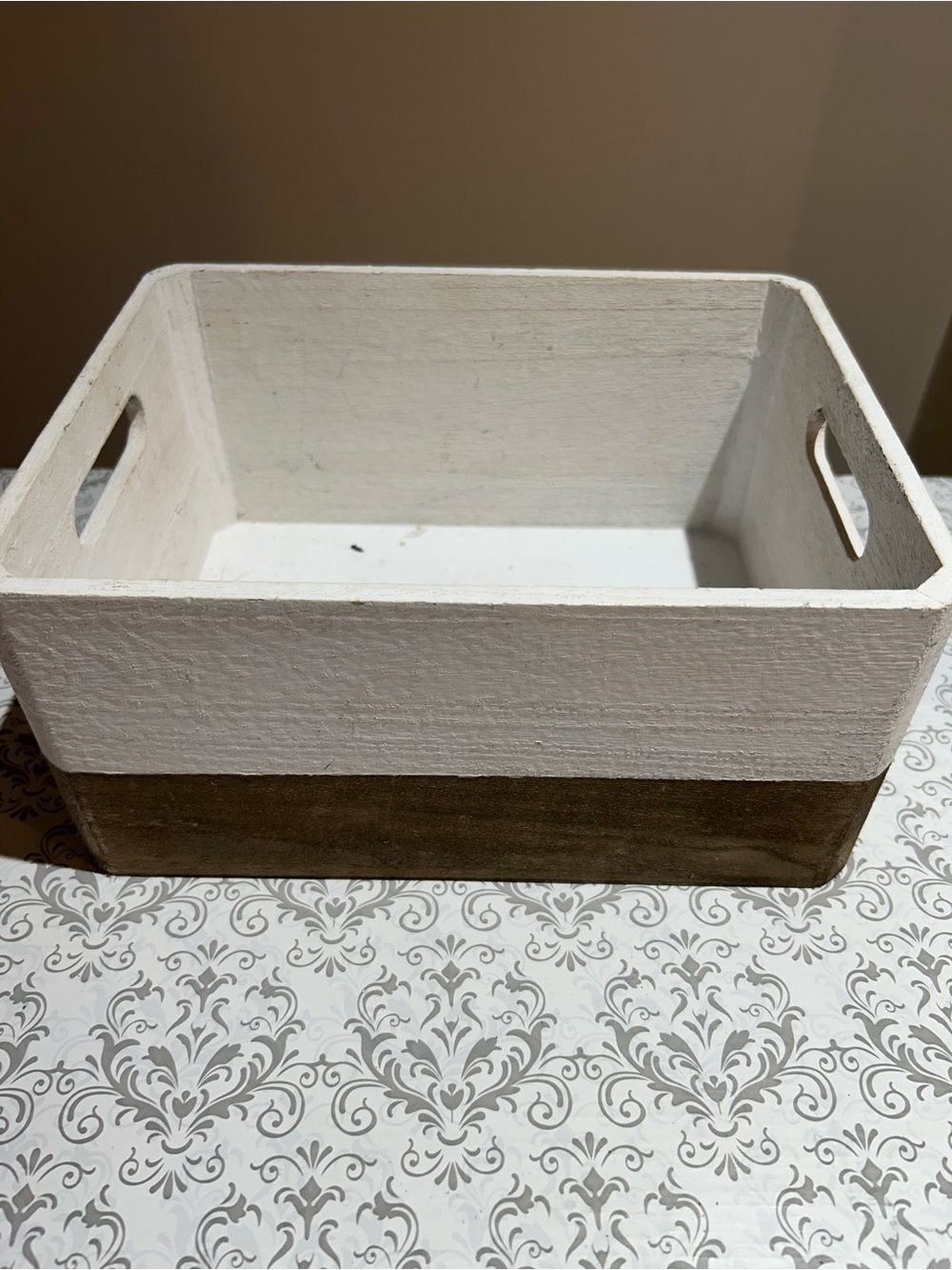 White and Brown Rustic Wood Storage Crate